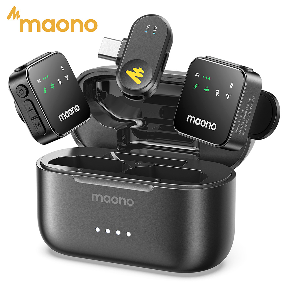 Wireless Podcast Microphone Dual Mic - MAONO T1 Plus Dual-Capsule Wireless Lavalier