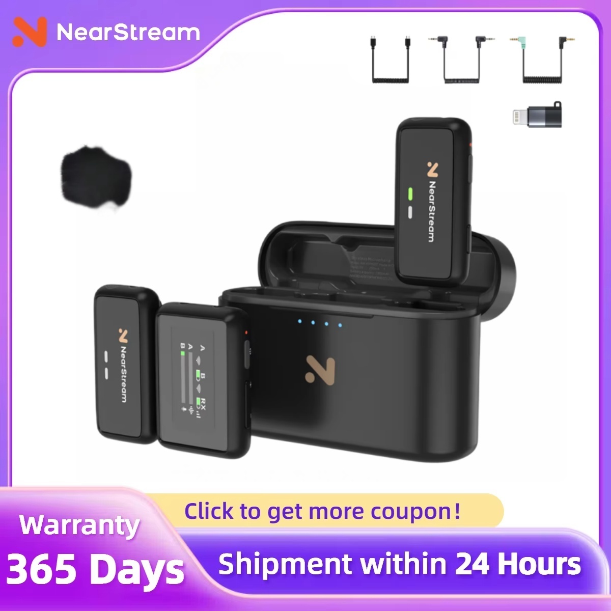 Wireless Podcast Microphone Dual Mic - NearStream 1-2 Bluetooth Lavalier Lapel Audio