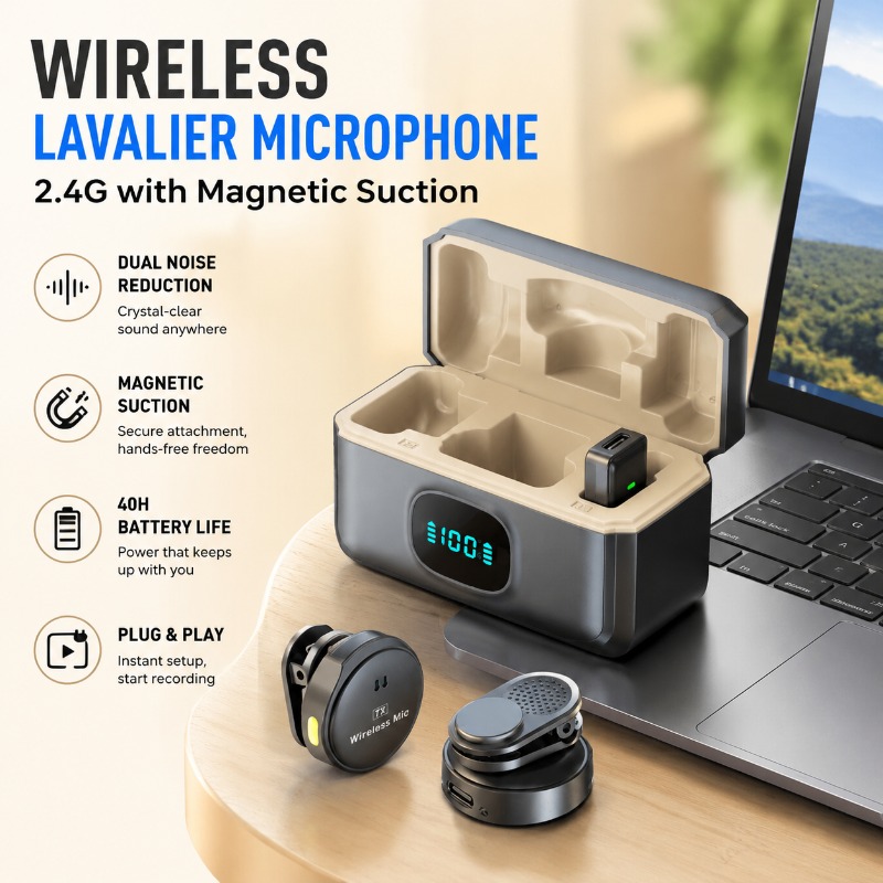 Magnetic Lavalier Microphone Clip On - Q8 Magnetic Wireless Lavalier Microphone Portable