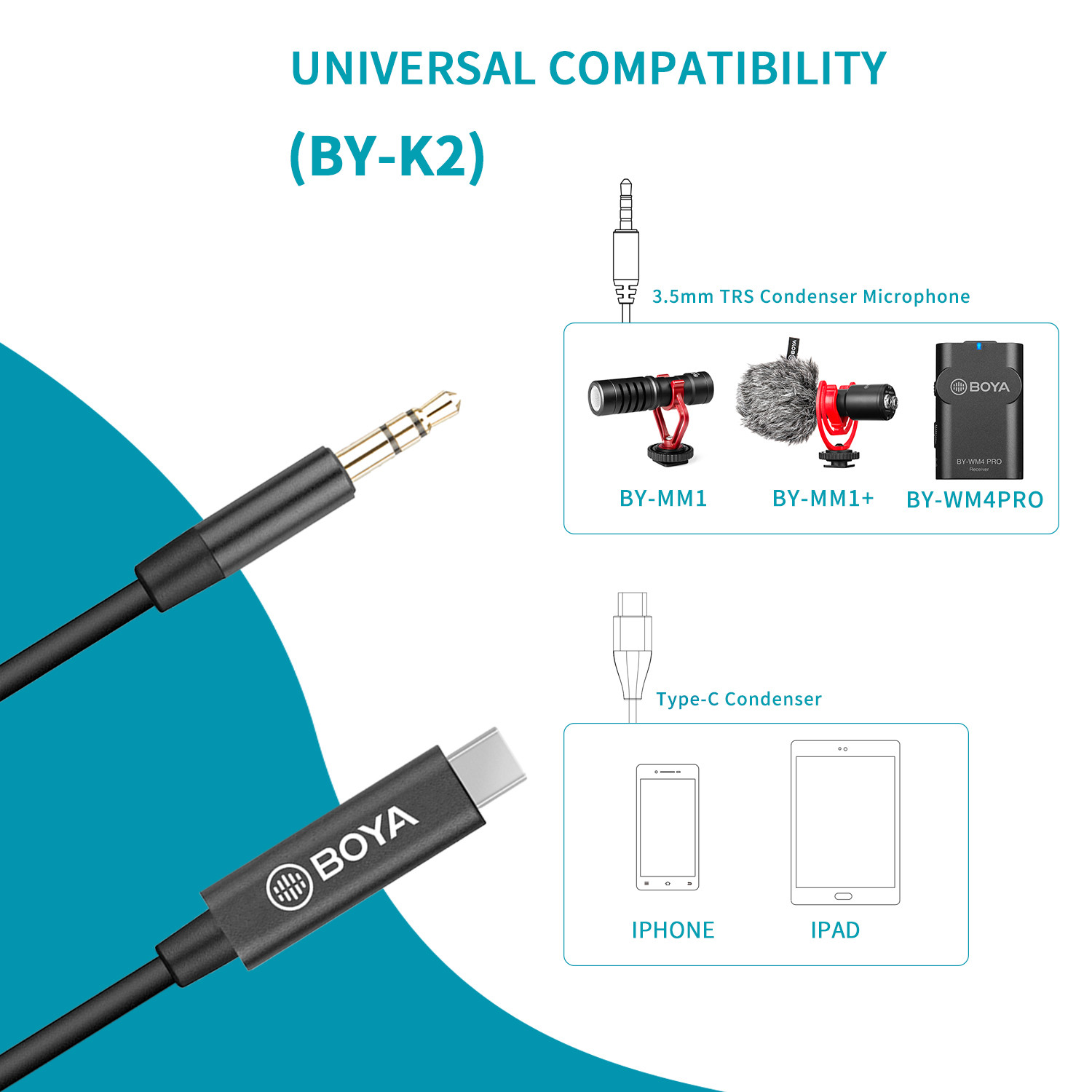 Microphone Adapter BOYA BY-K1- - 3.5Mm Trs To Trrs Adapter Audio Cable 评论和价格