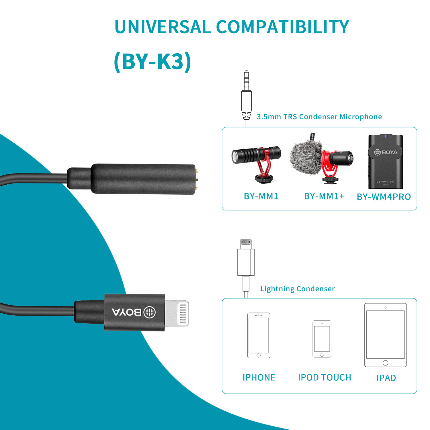 Microphone Adapter BOYA BY-K1- - 3.5Mm Trs To Trrs Adapter Audio Cable 评论和价格