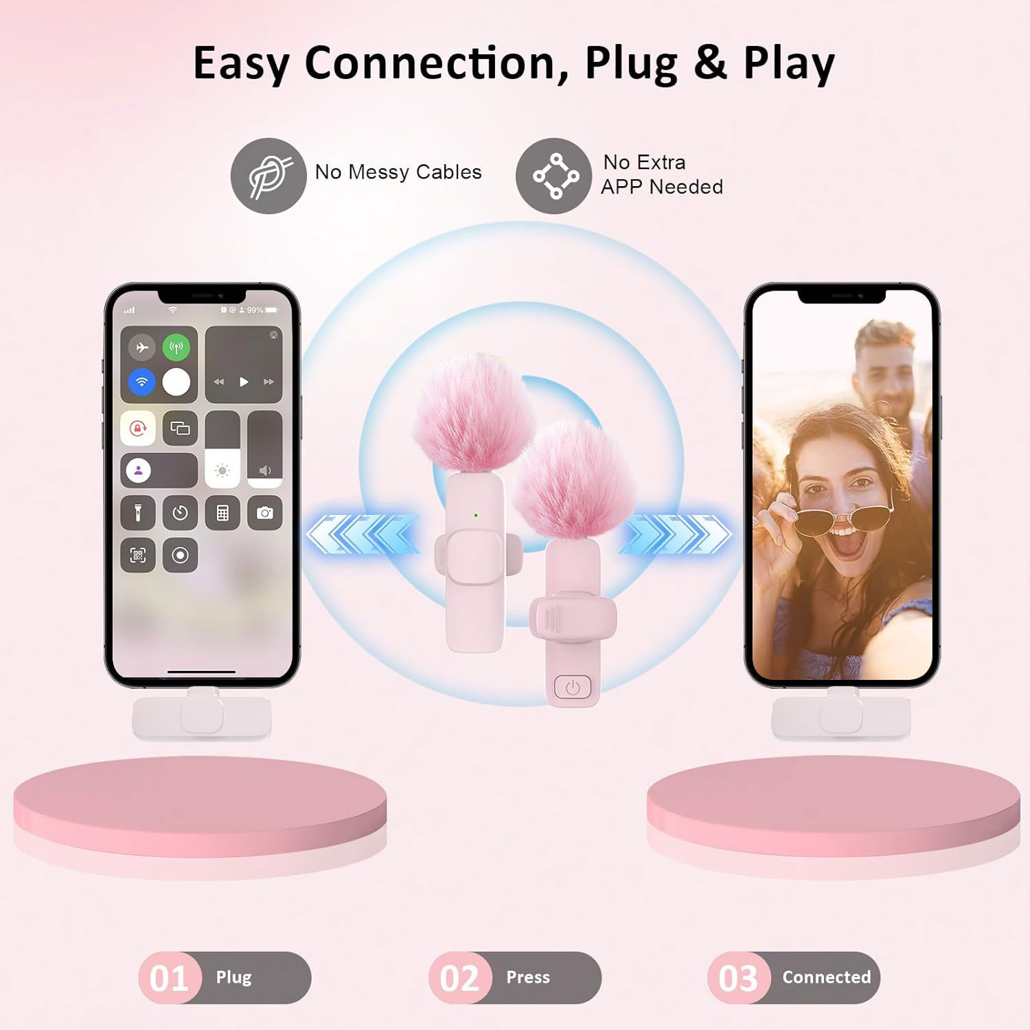 New Pink K60 Plug and Play Wir - Wireless Mic For Smartphone Video Recording 评论和价格