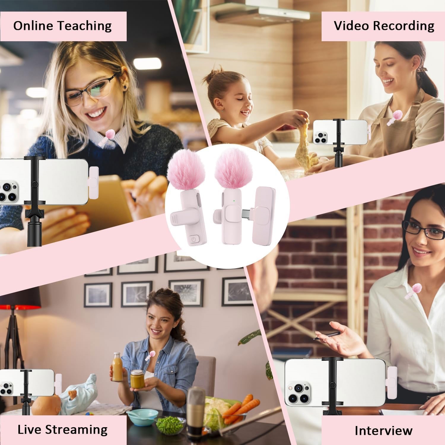 New Pink K60 Plug and Play Wir - Wireless Mic For Smartphone Video Recording 评论和价格